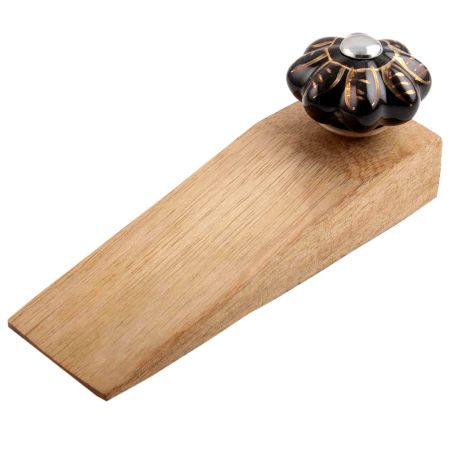 Black And Golden Leaf Big Melon Ceramic Wooden Door Stopper